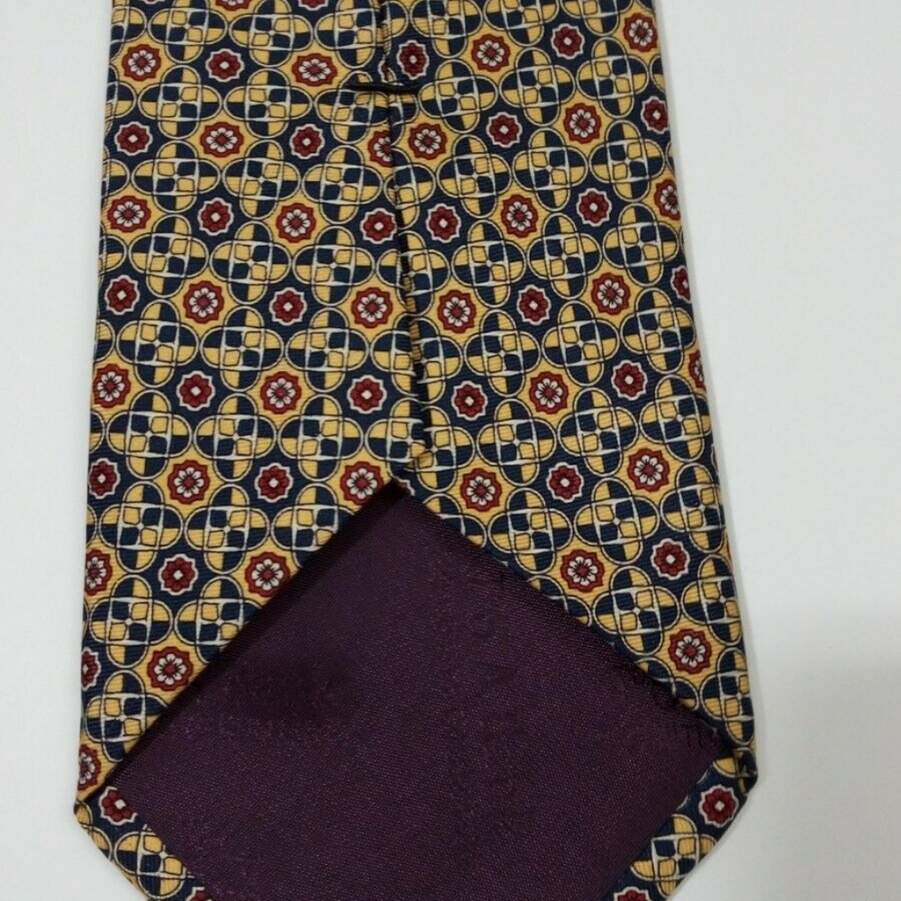 JoS A Bank Mens Silk Tie Gold Floral Geometric - Picture 2 of 3